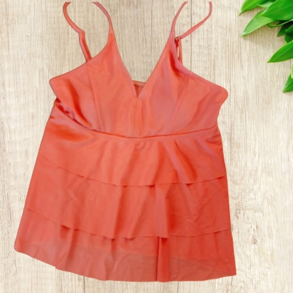 🔖Final Sale! Feraswim NWT Coral 2 pc Tankini Swimsuit with Tiered Ruffle Top - Picture 3 of 15